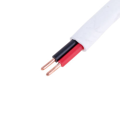 Провід плоский 2x1.5mm² одножильний в білій оболонці 16AWG (PVC, 2xD1.38mm) чорний, червоний, 1м, фото 1