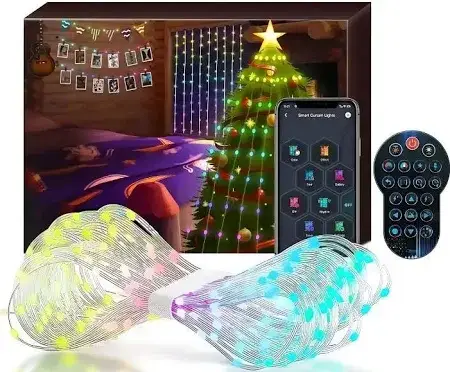 Гірлянда LED-штори 3*2 метри USB-живлення з пультом дистанційного керування - 8 режимів, теплий колір, фото 1