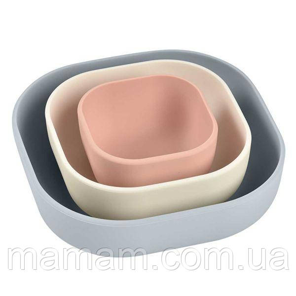 Набір із 3-х силіконових глибоких тарілок Beaba Pink, фото 1