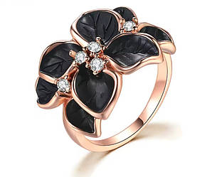 Кільце Primo Glory у формі квітів з чорними пелюстками та кристалами (розмір 18) – Gold&Black