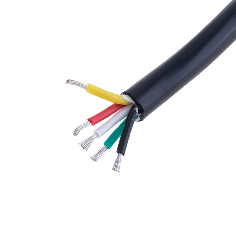Силіконовий провід 5-жильний в чорній оболонці 20AWG(0.5mm2 20/0.18/TS) чорний, червоний, жовтий, зелений, білий, 1м