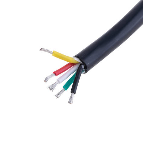 Силіконовий провід 5-жильний в чорній оболонці 20AWG(0.5mm2 20/0.18/TS) чорний, червоний, жовтий, зелений, білий, 1м, фото 1