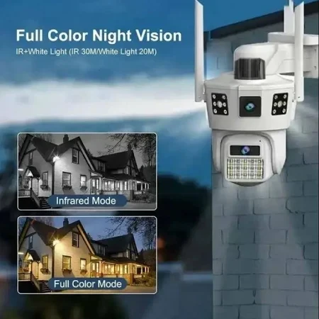 Вулична поворотна камера відеоспостереження на 2 лінзи 4G APP V380pro, IP66, біла