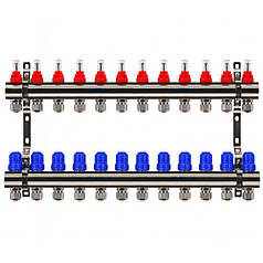 Колектор Gross 8504 1" - 3/4" на 12 виходів в зборі для теплої підлоги