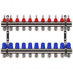 Колектор Gross 8504 1" - 3/4" на 11 виходів в зборі для теплої підлоги