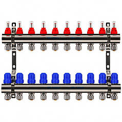 Колектор Gross 8504 1" - 3/4" на 10 виходів в зборі для теплої підлоги
