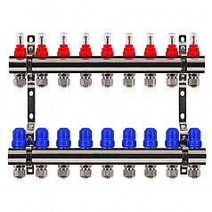 Колектор Gross 8504 1" - 3/4" на 9 виходів в зборі для теплої підлоги