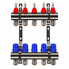 Колектор Gross 8504 1" - 3/4" на 5 виходів в зборі для теплої підлоги