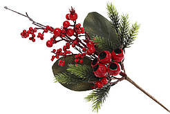 Декоративна гілка з листя і червоних ягід, 39см