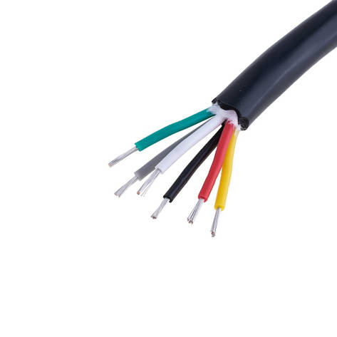 Силіконовий провід 6-жильний в чорній оболонці 20AWG(0.5mm2 20/0.18/TS) чорний, червоний, жовтий, зелений, білий, сірий, 1м, фото 1