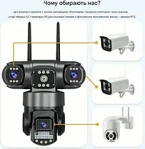 Сучасна поворотна IP-камера v380 pro на 3 лінзи, з потрійним об'єктивом 12 МП, огляд 360°, нічне баченням, детекція руху, фото 3