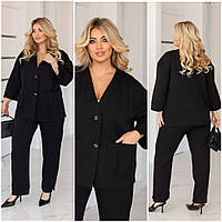 Женский брючный черный костюм большого размера пиджак и брюки р-48-50,52-54,56-58,60-62