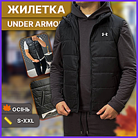 Чоловіча осіння весняна жилетка Under Armour без капюшона, стьобана демісезонна безрукавка Андер Армор чорного кольору