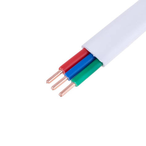 Провід плоский 3x2.5mm² одножильний в білій оболонці 14AWG (PVC, 2xD1.78mm) червоний, зелений, синій, 1м, фото 1