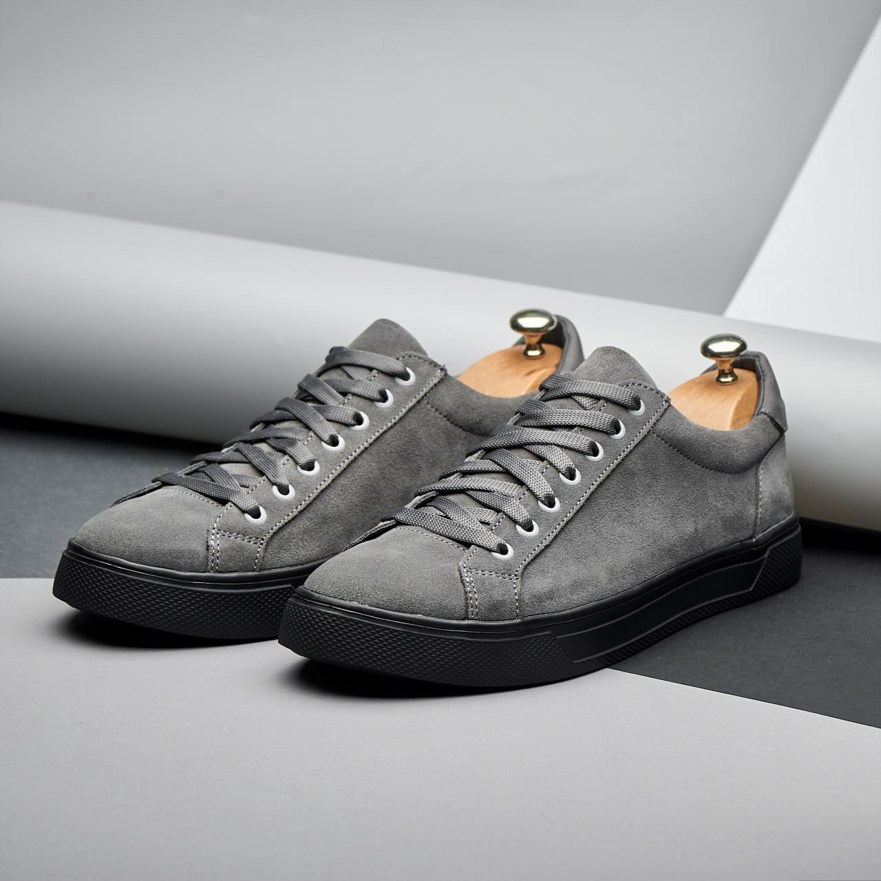 Чоловічі замшеві кеди (натуральна замша) сірі демісезонні, кеди для чоловіків на весну осінь, розмір 40-45, фото 1