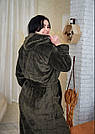 Халат махровий жіночий БАТАЛ 2XL-5XL довгий З КАПЮШОНОМ СІРИЙ/ГРАФІТ 1024, фото 5