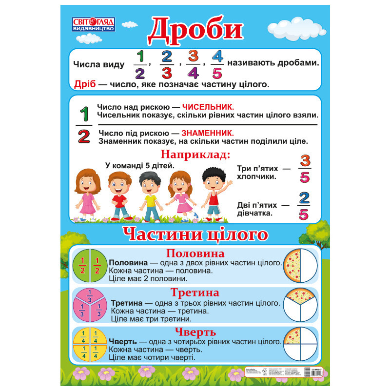 Навчальний плакат Дроби 13104181 Нова українська школа, фото 1