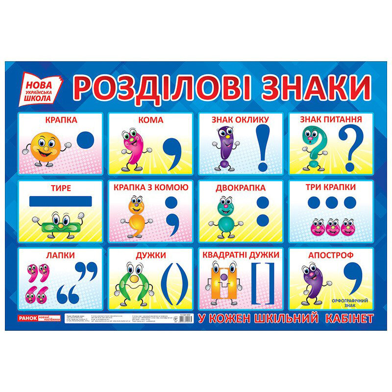 Навчальний плакат Розділові знаки 15104144 формат 50 х 70 см, фото 1