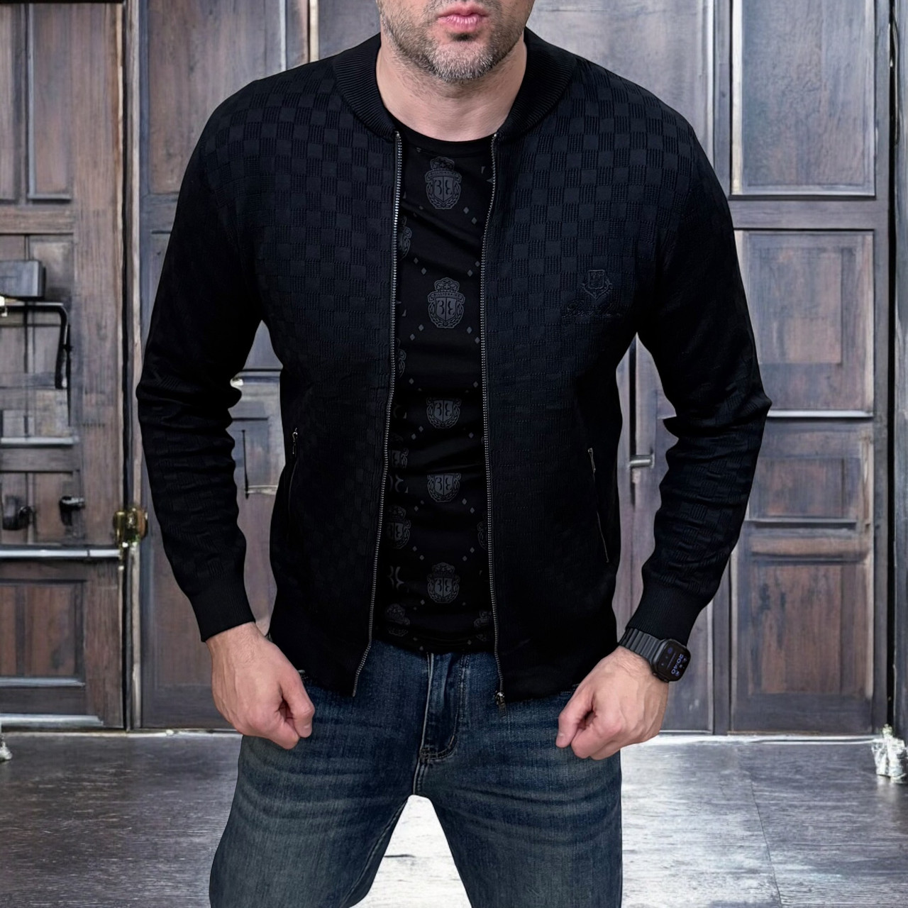 Чоловічий класичний кардиган Loro Piana брендова чоловіча кофта на блискавці чорна