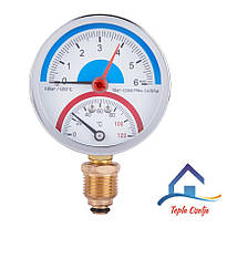 Термоманометр діам. 80 мм. латун. нижнє підкл. 0-6 бар 0-120*С 1/2" SD Plus