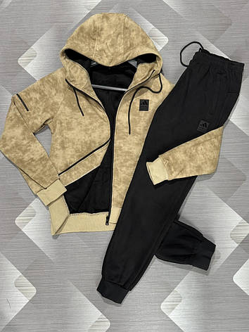 Спортивний костюм Adidas утеплений чоловічий спорт костюм Адідас зимовий костюм з капюшоном, фото 2