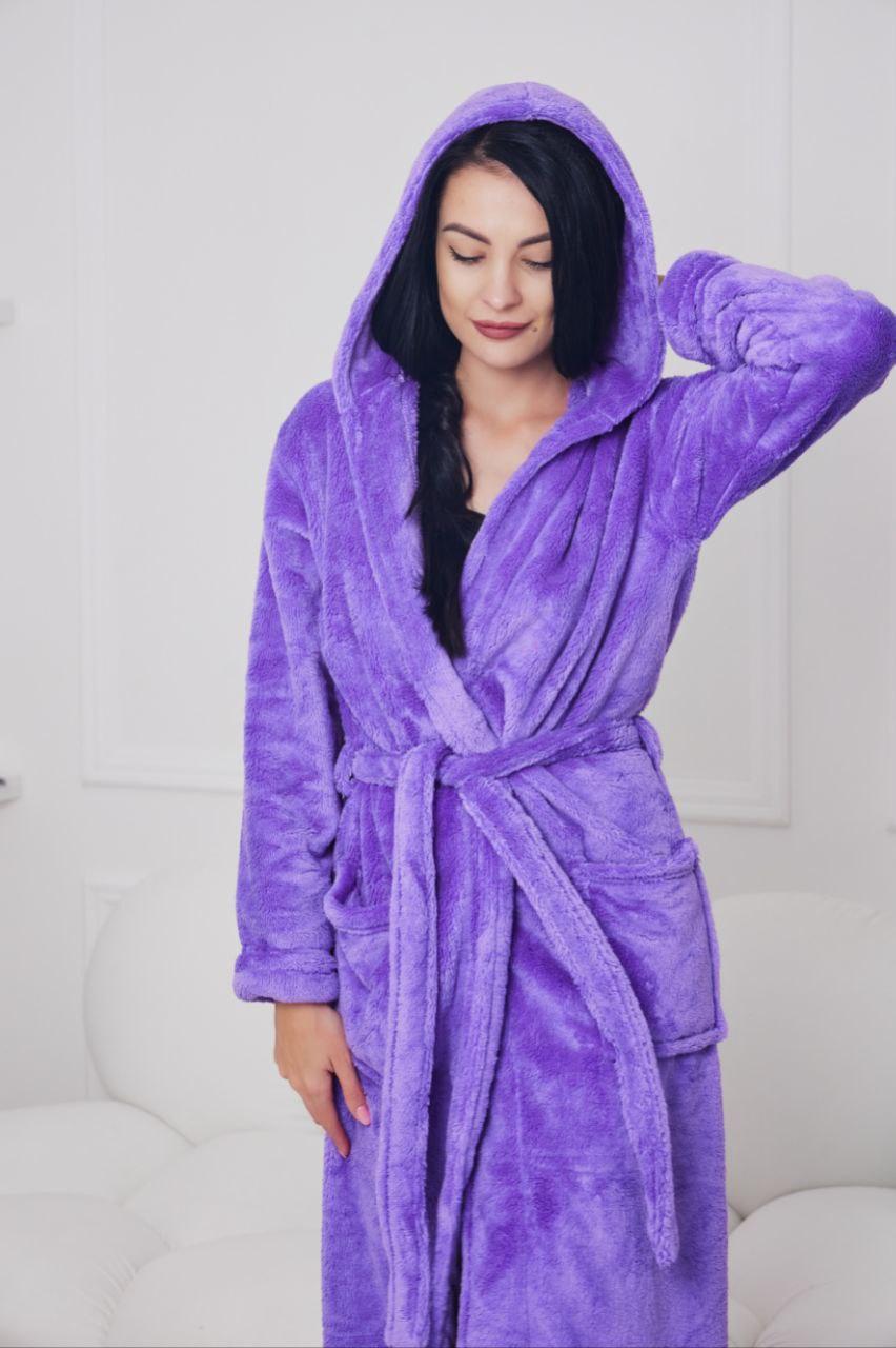 Халат махровий жіночий БАТАЛ 2XL-5XL довгий З КАПЮШОНОМ ФІАЛКА 1024, фото 1