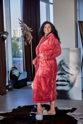 Халат махровий жіночий БАТАЛ 2XL-5XL довгий З КАПЮШОНОМ ФРІЗ 1024, фото 1