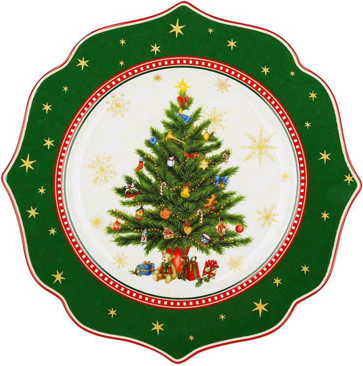 Тарілки порцелянові "Christmas Story" 4 тарілки Ø 21 см, зелений із білим, фото 1