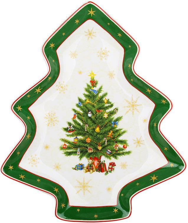 Тарілка сервірувальна порцелянова "Christmas Story" 25х22 см, у формі ялинки, зелений із білим, фото 1