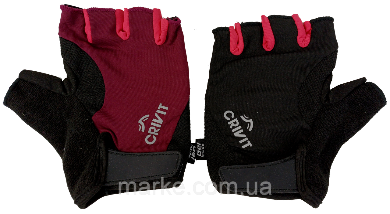 Різнобарвні рукавички для спорту, велорукавички з гелевими вставками Crivit чорні з бордовим, фото 1