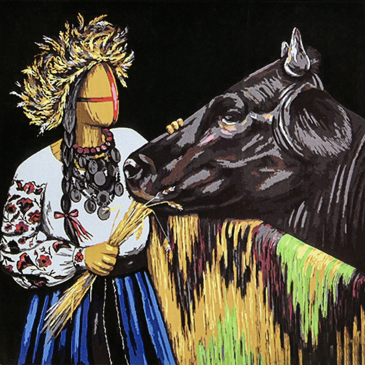 Картина за номерами Патріотична Годувальниця на чорному фоні 40х40 см Strateg (AV4040-93), фото 1