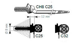 Фасадний кронштейн CH8C32, максимальный диаметр сечения 32, минимальный диаметр сечения 10