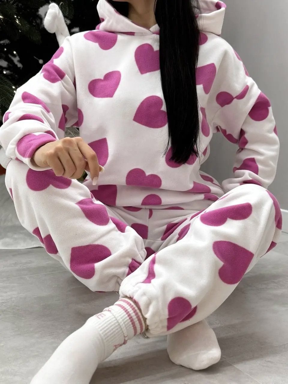 Жіночий флісовий костюм із сердечками, фото 1