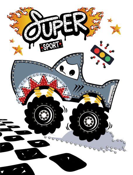 Алмазна мозаїка з частковою викладкою Машина-акула 15х20 Ідейка (AMV1230), фото 1