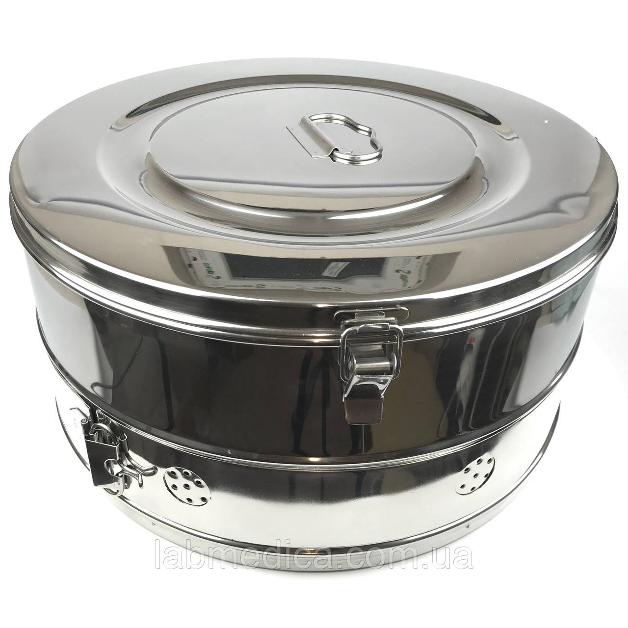 Коробка стерилізаційна з неіржавкої сталі за SCHIMMELBUSCH No 24. Діаметр 390 мм, висота 190 мм, об'єм 22,7, фото 1