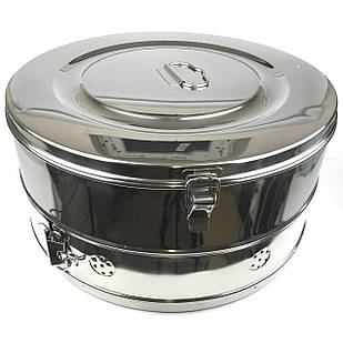 Коробка стерилізаційна з неіржавкої сталі за SCHIMMELBUSCH No 24. Діаметр 390 мм, висота 190 мм, об'єм 22,7