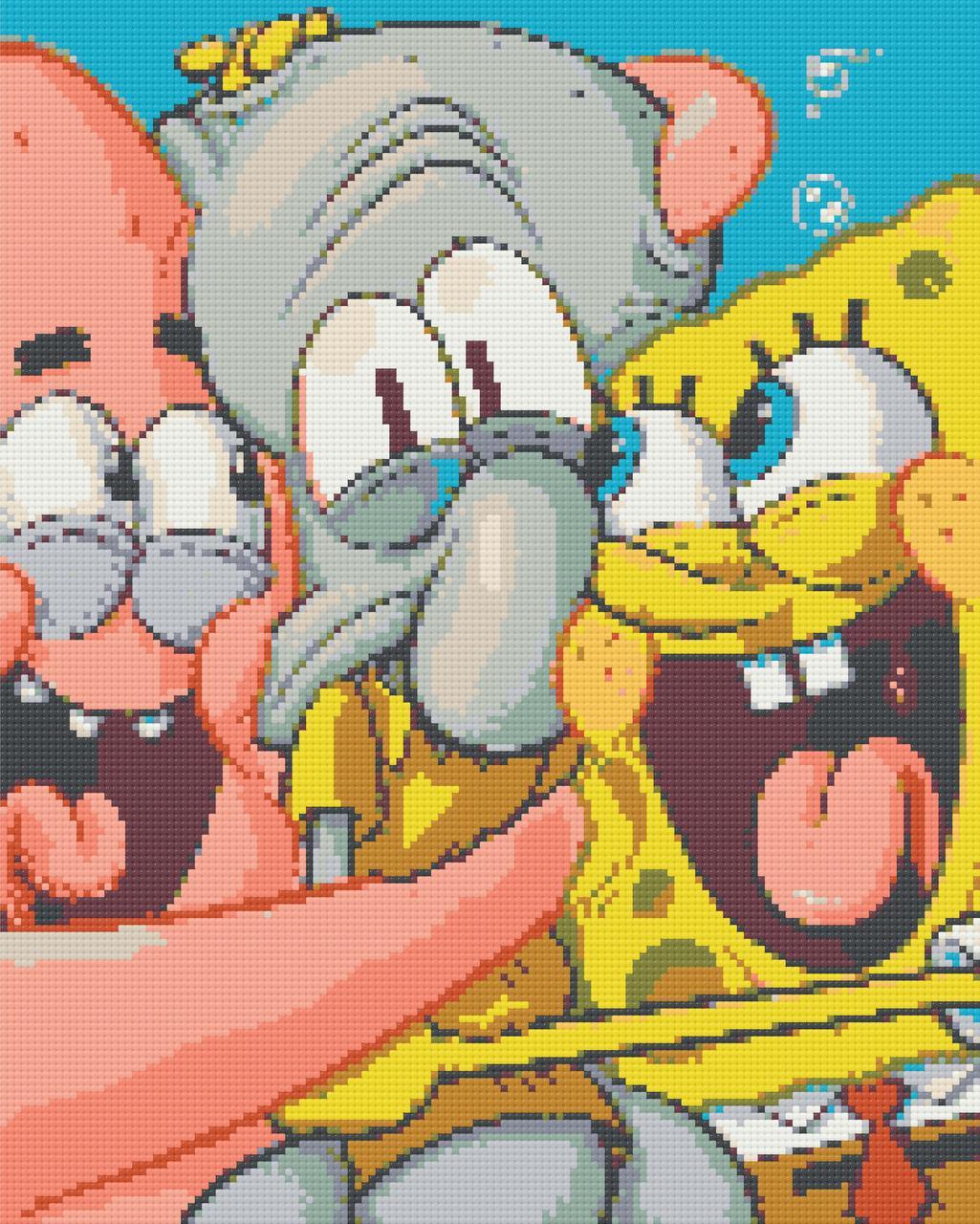 Алмазна мозаїка Спанчбоб - Патрік, Сквідвард та Губка боб 40х50 см Орігамі (OD3498), фото 1