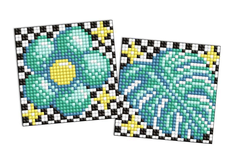 Алмазна мозаїка на стікері Квітка і листок, набір із 2 сюжетів 9х9 Ідейка (AMS1178), фото 1