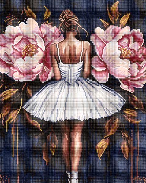 Алмазна мозаїка Балерина з рожевими півоніями art_selena_ua 40х50 Ідейка (AMO8346), фото 1
