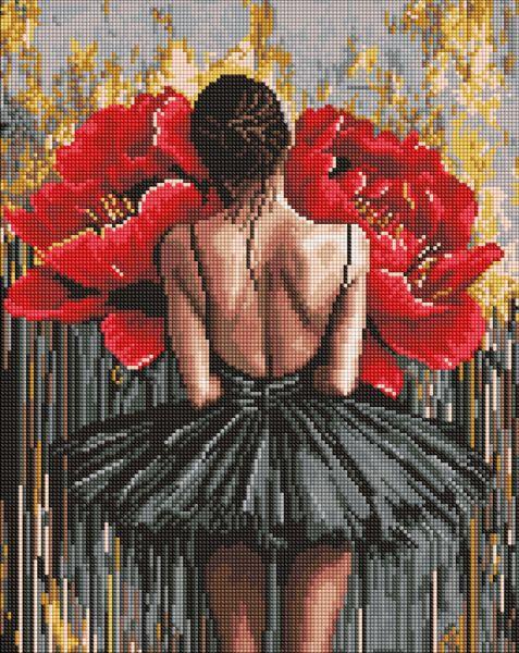 Алмазна мозаїка Балерина з червоними півоніями art_selena_ua 40х50 Ідейка (AMO8356), фото 1