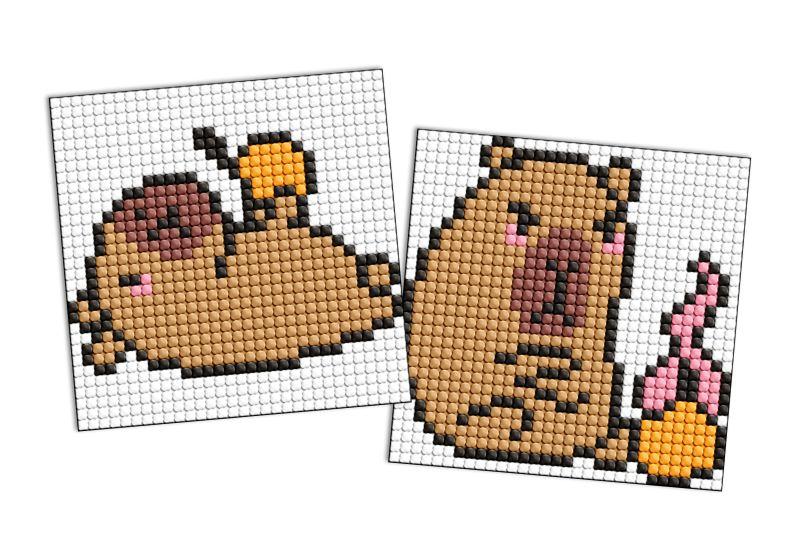 Алмазна мозаїка на магніті Капібара: апельсин, набір із 2 сюжетів 9х9 Ідейка (AMG1169), фото 1