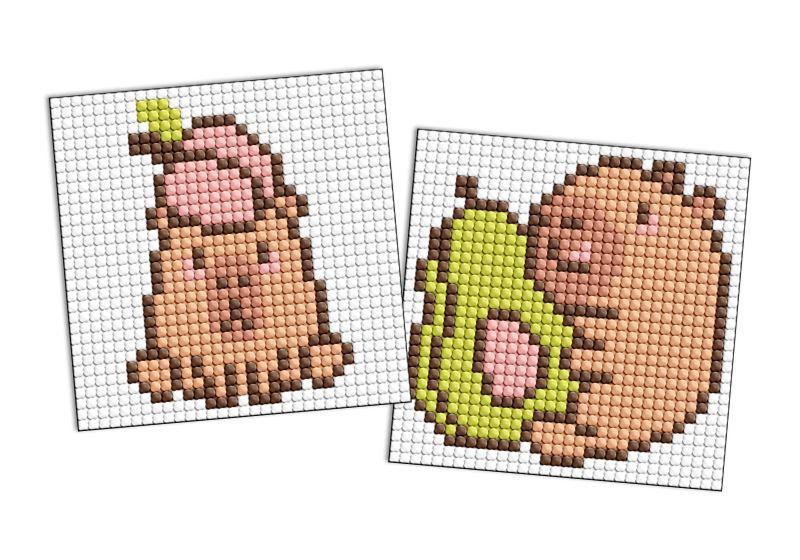 Алмазна мозаїка на магніті Капібара: персик та авокадо, набір із 2 сюжетів 9х9 Ідейка (AMG1157), фото 1