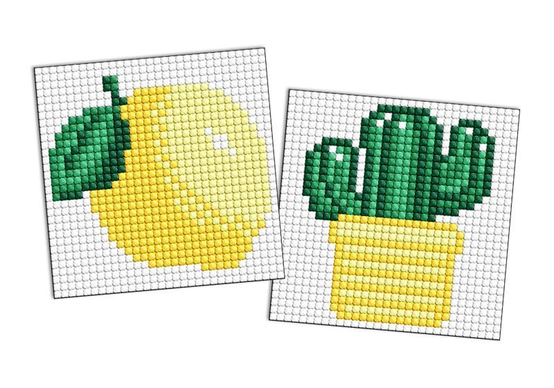 Алмазна мозаїка на магніті Лимон і кактус, набір із 2 сюжетів 9х9 Ідейка (AMG1189), фото 1