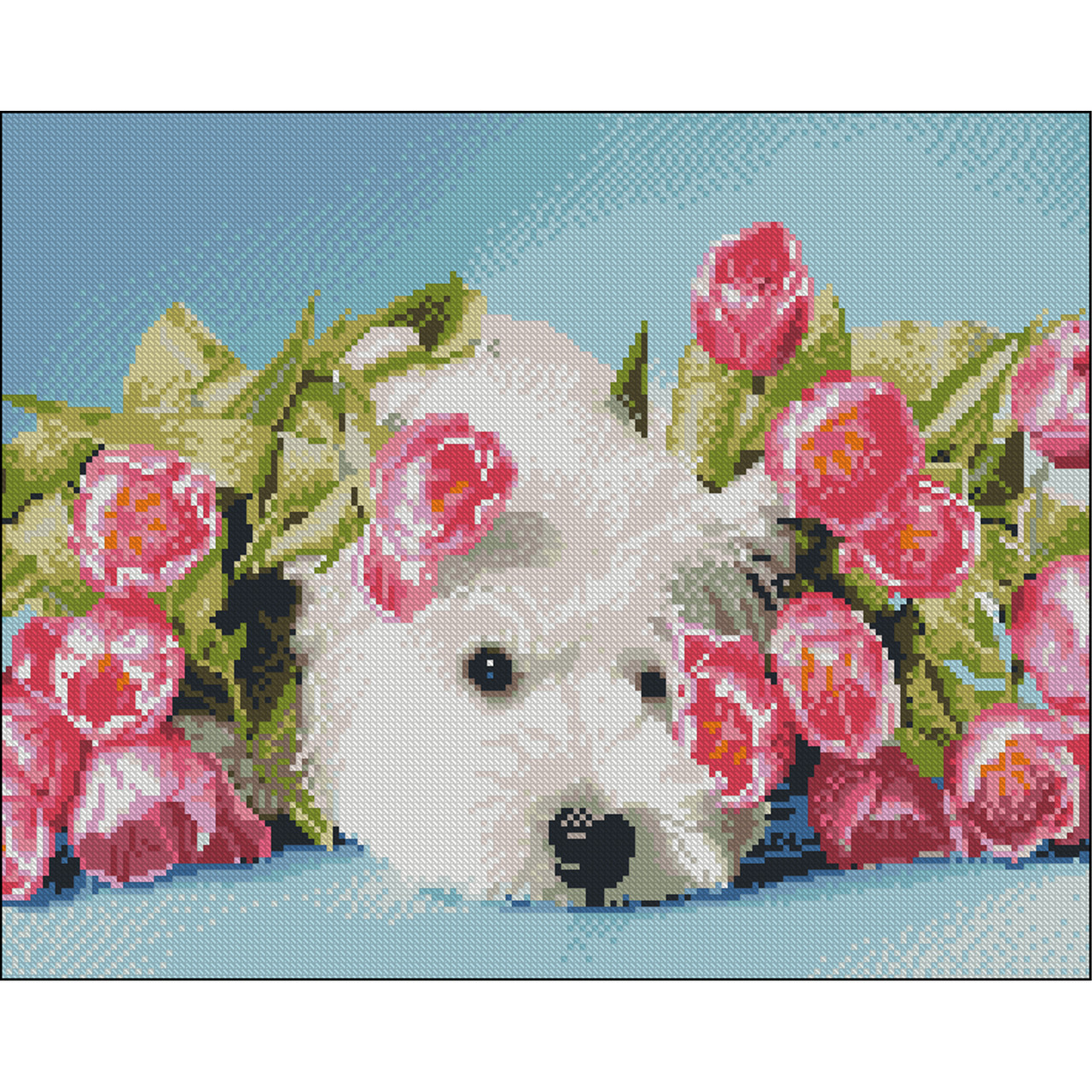 Алмазна мозаїка Собака в квітах без підрамника 40х50 см Strateg (ZAV4050-26), фото 1