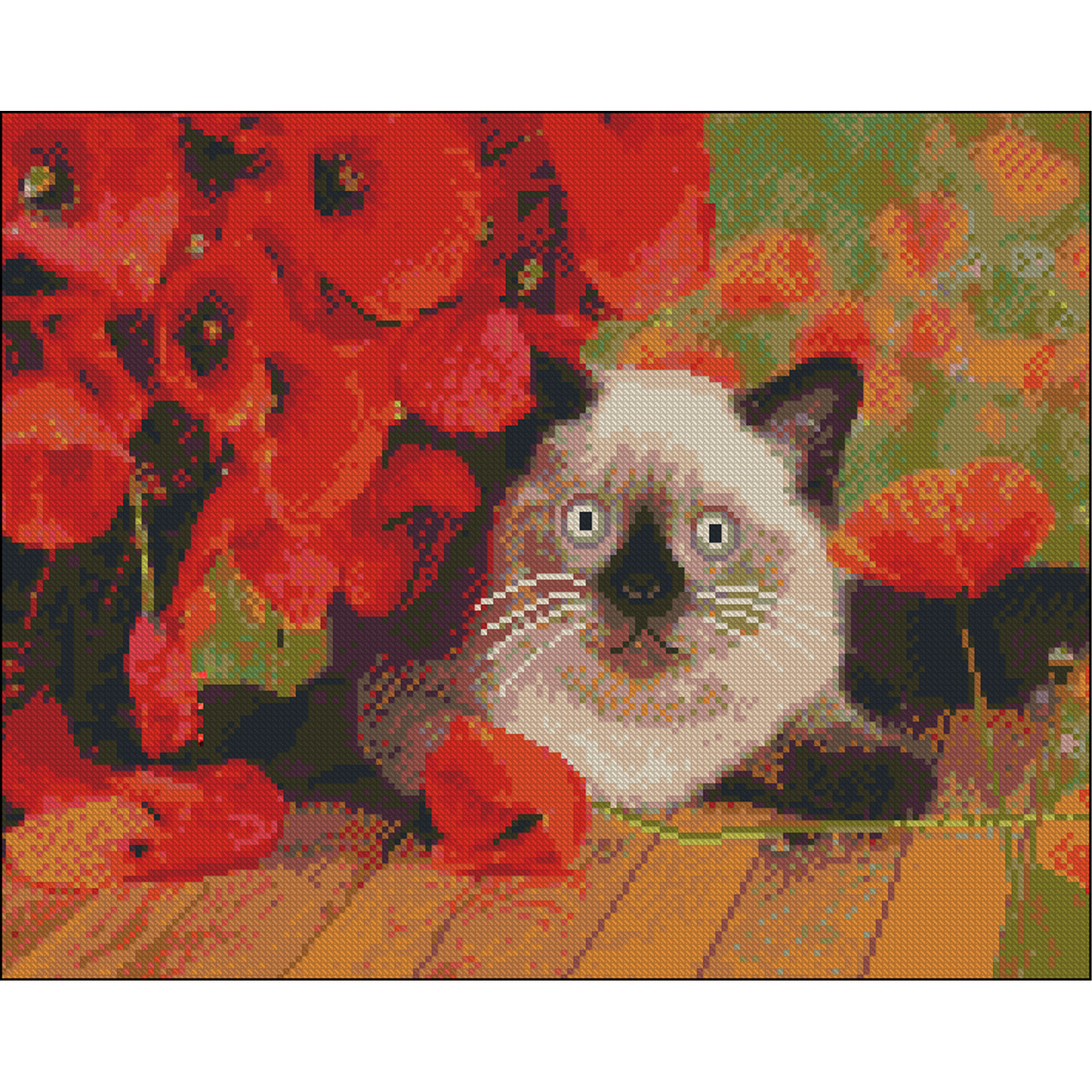 Алмазна мозаїка Кіт і маки без підрамника 40х50 см Strateg (ZAV4050-32), фото 1