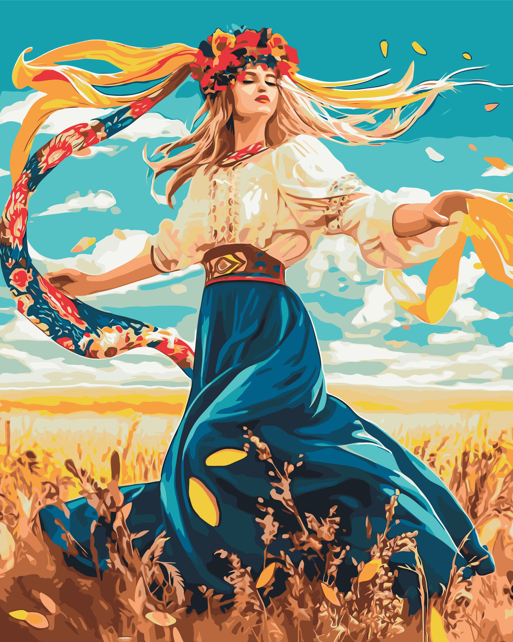 Картина за номерами Дівчина з квітковим вінком Український сюжет 40*50 см Оригамі (LW31950), фото 1