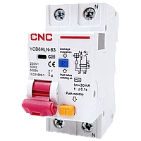 Диференційний вимикач CNC YCB6HLN-63, 1P+N, 30mA, 6kA, C10A, на DIN-рейку, електронний тип