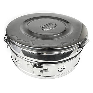 Коробка стерилізаційна з неіржавкої сталі Schimmelbusch No 12. Діаметр 340 мм, висота 145 мм, об'єм 13 л