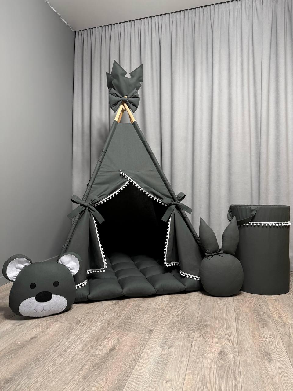 Вігвам для дітей Графіт 17 БОНБОН з Кошиком Повний комплект, вігвам для хлопчика, вігвам для дівчинки, дитячий вігвам, вігвам, фото 1