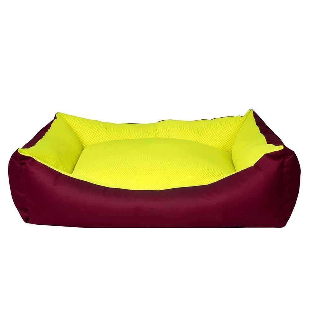 Диван Мілорд Milord Dondurma прямокутний з бортиками для котів і собак, розмір L 78*60*22 см, колір бордо/лимон (VR05//2315), фото 1